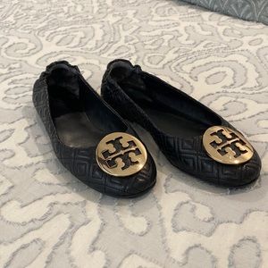 Black Quilted Tory Burch Ballet Flats